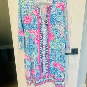Lilly Pulitzer Blue & Pink Tropical Print Long Sleeve Dress